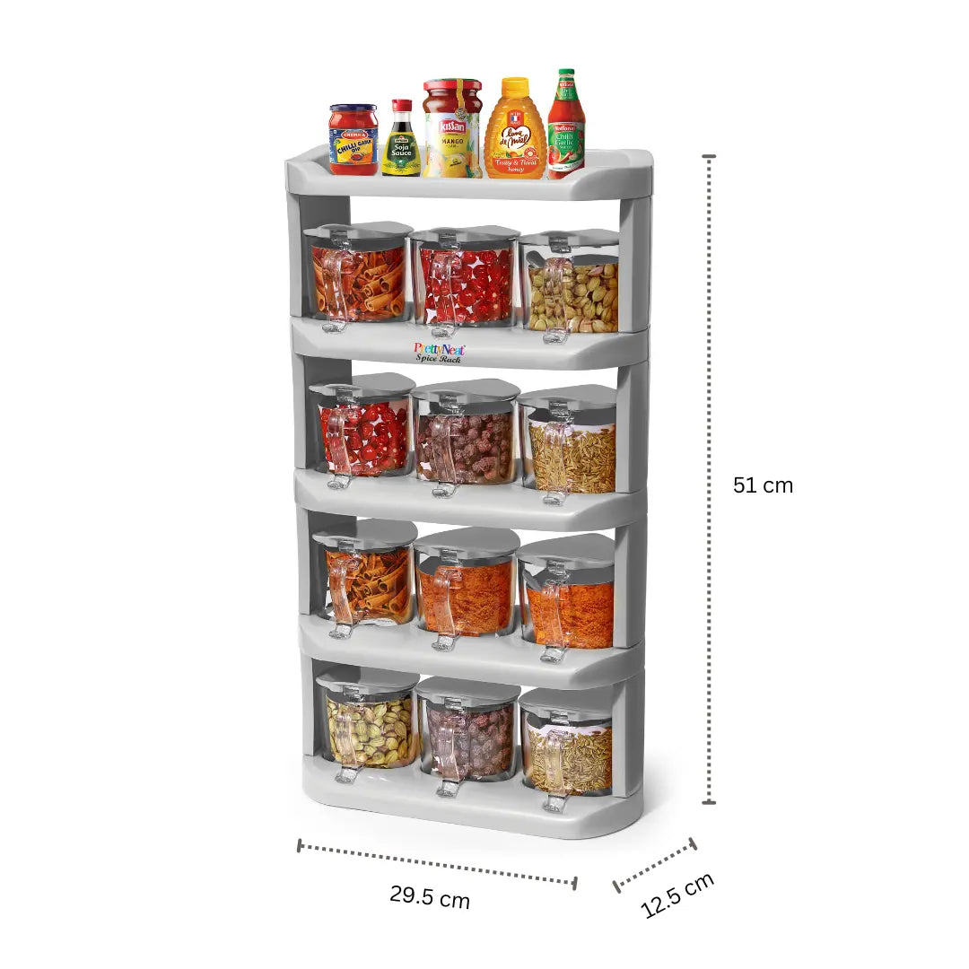 Spice Rack - Set of 12 Crystal Jars (280 ml - 500 ml)