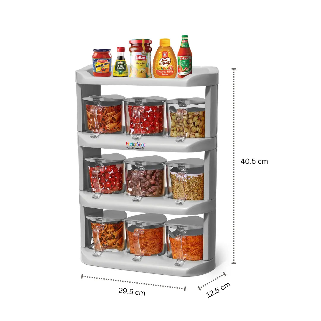 Spice Rack - Set of 9 Crystal Jars (280 ml - 500 ml)