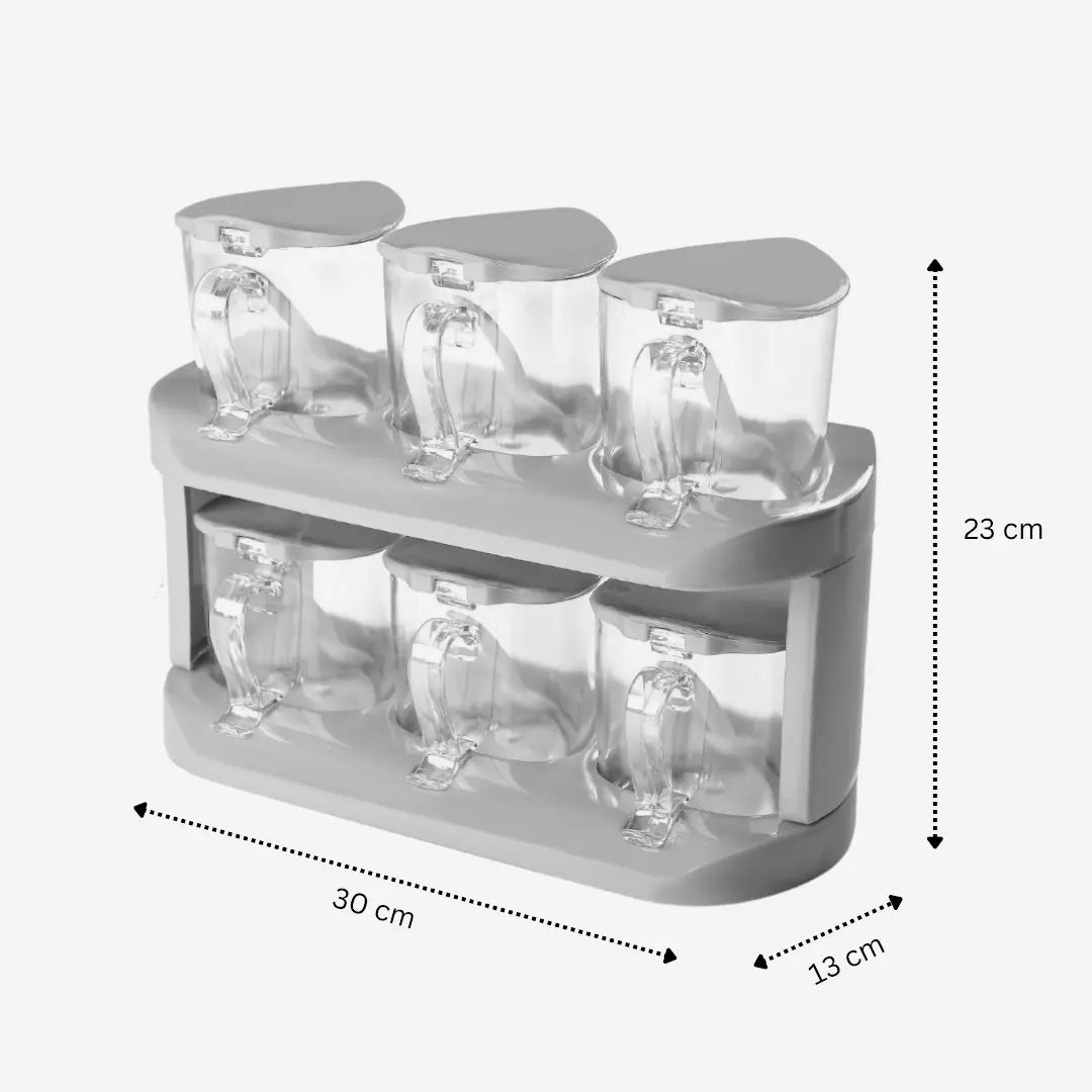 Spice Rack (2 Tier) - Set of 6 Crystal Jars