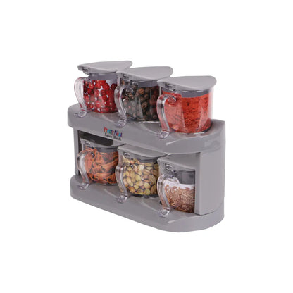 Spice Rack (2 Tier) - Set of 6 Crystal Jars