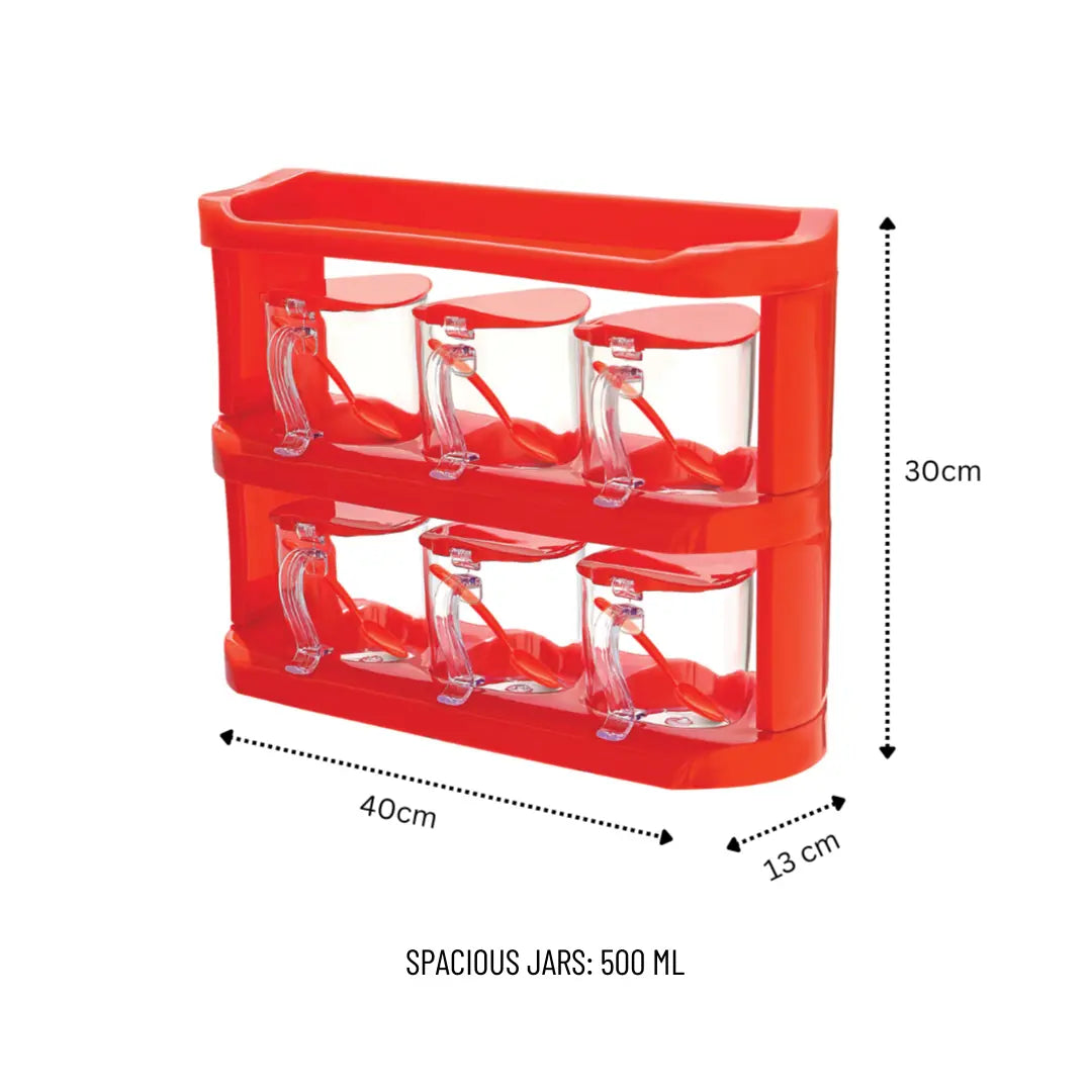 Spice Rack (3-Tier) - Set of 6 Crystal Jars (280 ml - 500 ml)