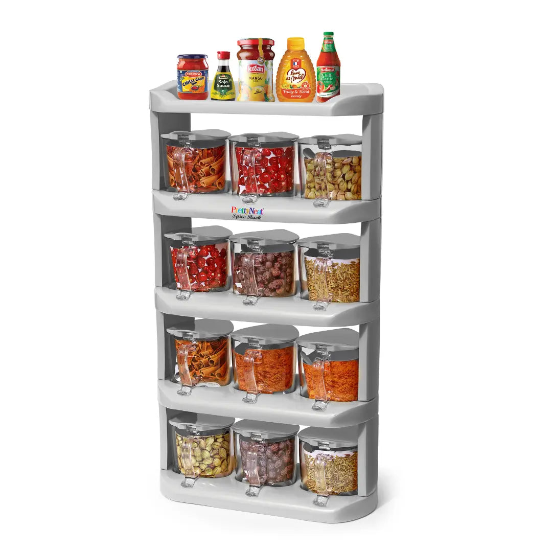 Spice Rack - Set of 12 Crystal Jars (280 ml - 500 ml)