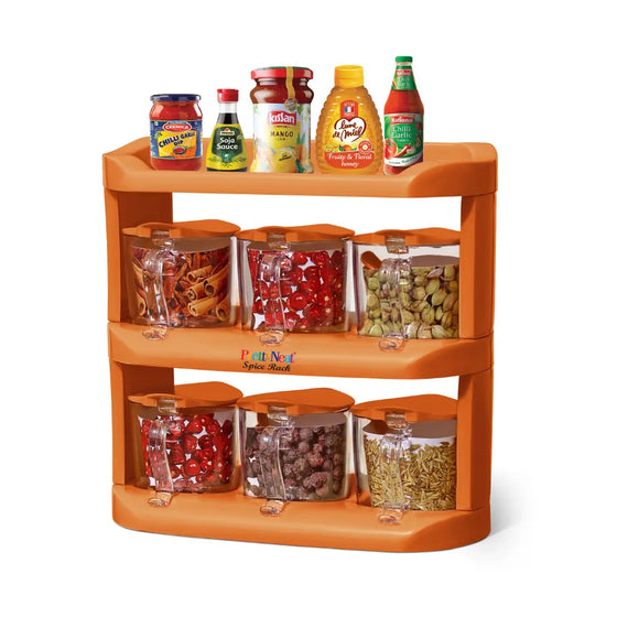 Spice Rack (3-Tier) - Set of 6 Crystal Jars (280 ml - 500 ml)