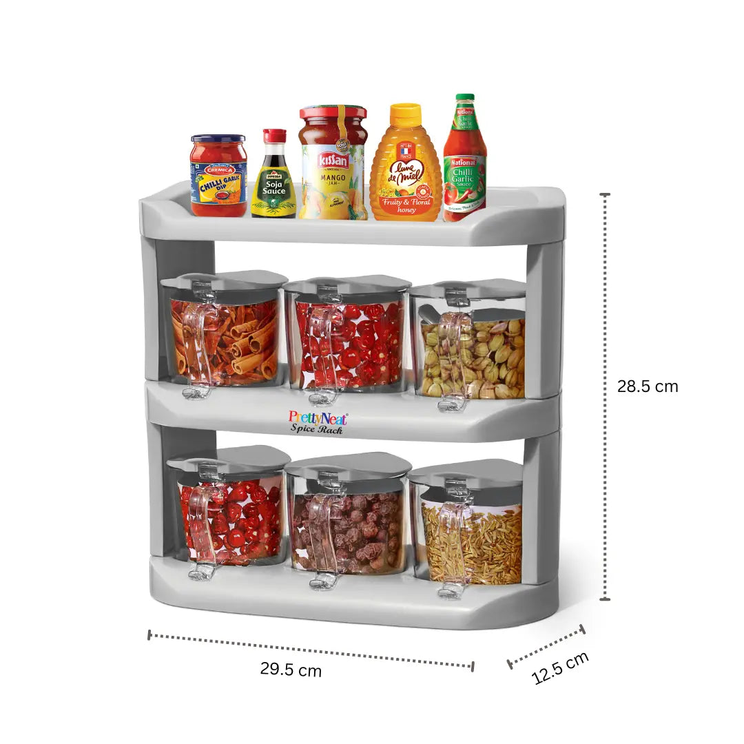 Spice Rack (3-Tier) - Set of 6 Crystal Jars (280 ml - 500 ml)