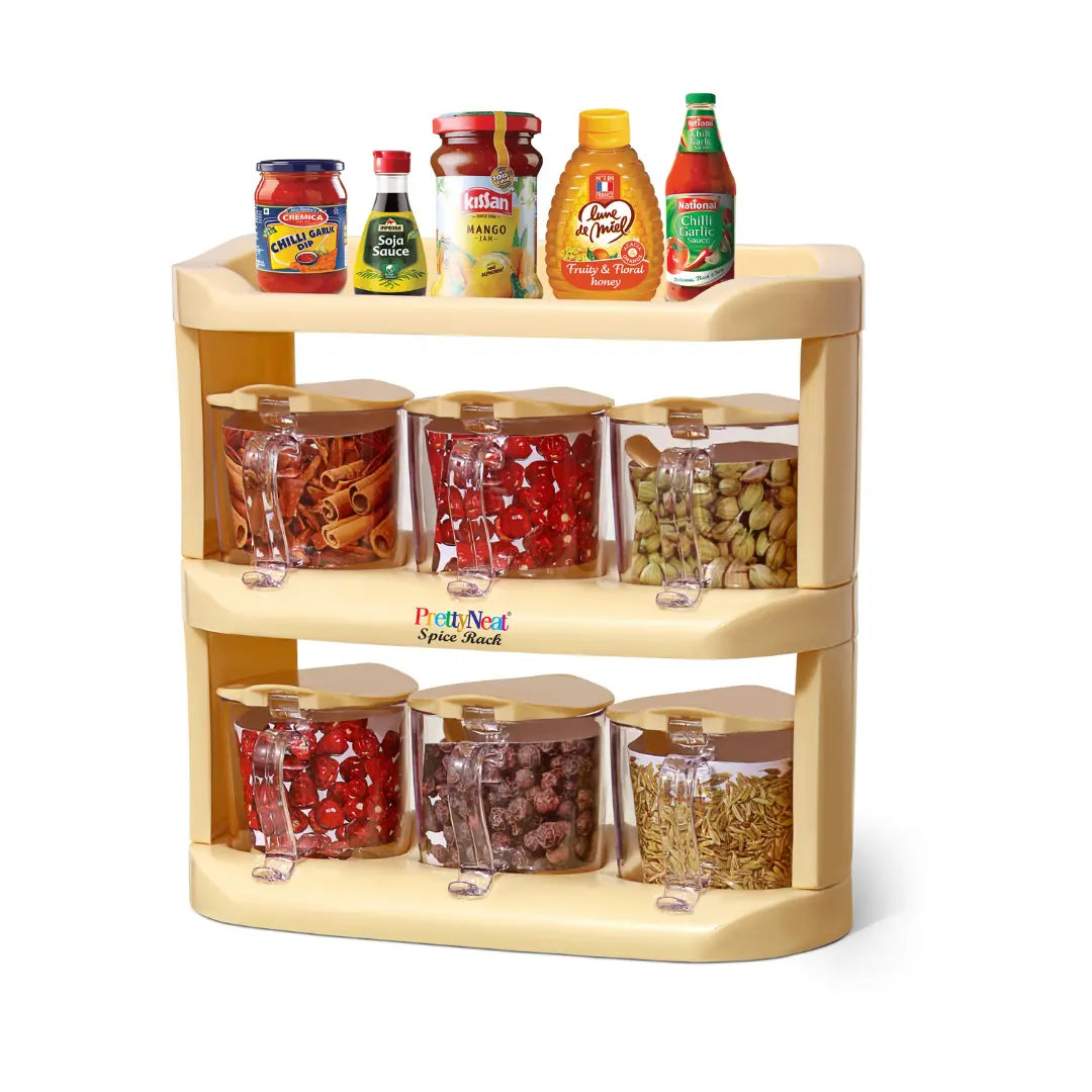 Spice Rack (3-Tier) - Set of 6 Crystal Jars (280 ml - 500 ml)