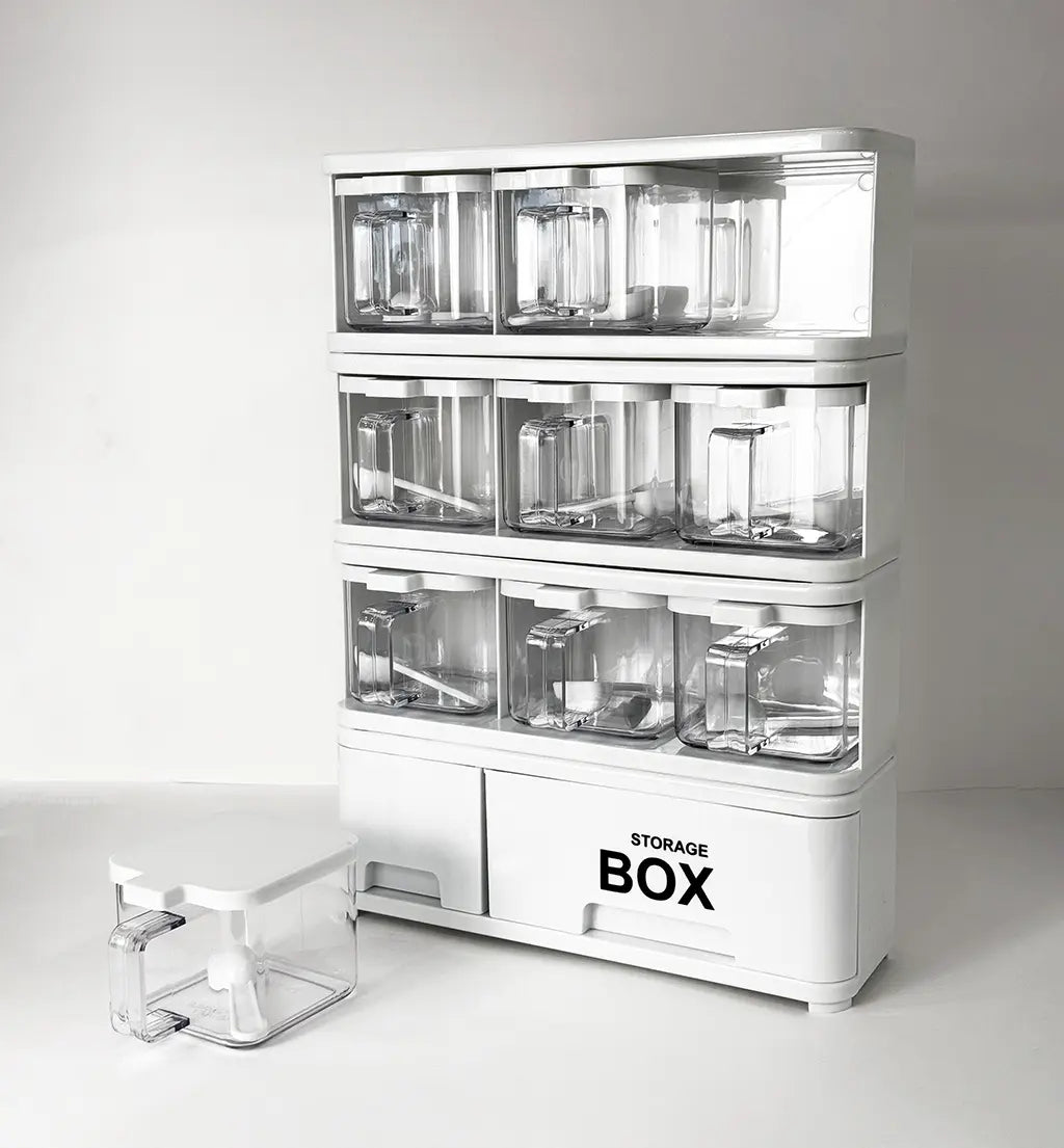 Storage Box Spice Rack - Set of 9 Crystal Jars