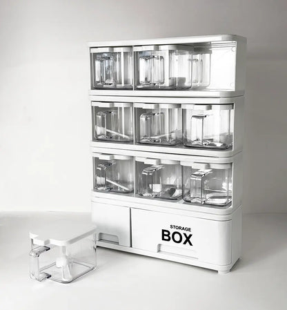 Storage Box Spice Rack - Set of 9 Crystal Jars