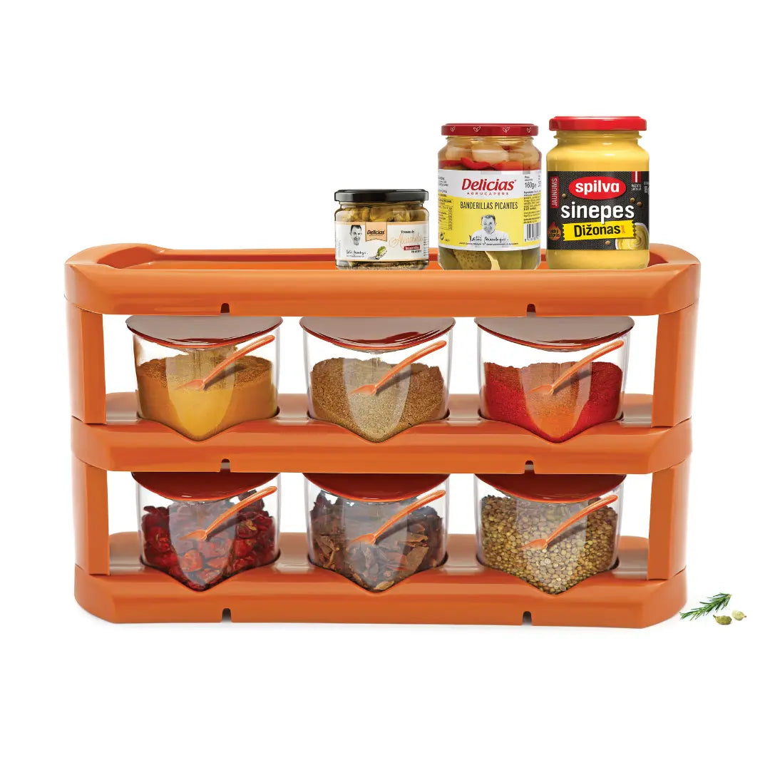Spice Rack (3-Tier) - Set of 6 Crystal Jars (280 ml - 500 ml)