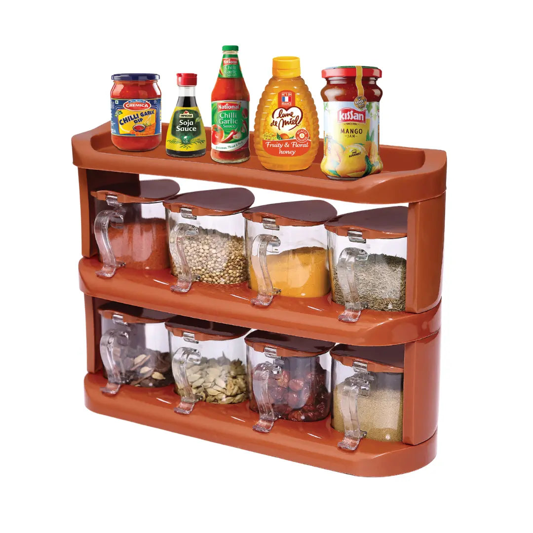 Spice Rack (3-Tier) - Set of 8 Crystal Jars
