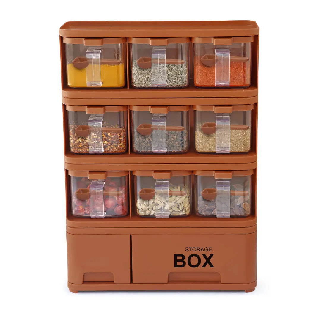 Storage Box Spice Rack - Set of 9 Crystal Jars