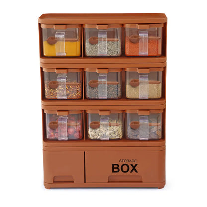 Storage Box Spice Rack - Set of 9 Crystal Jars