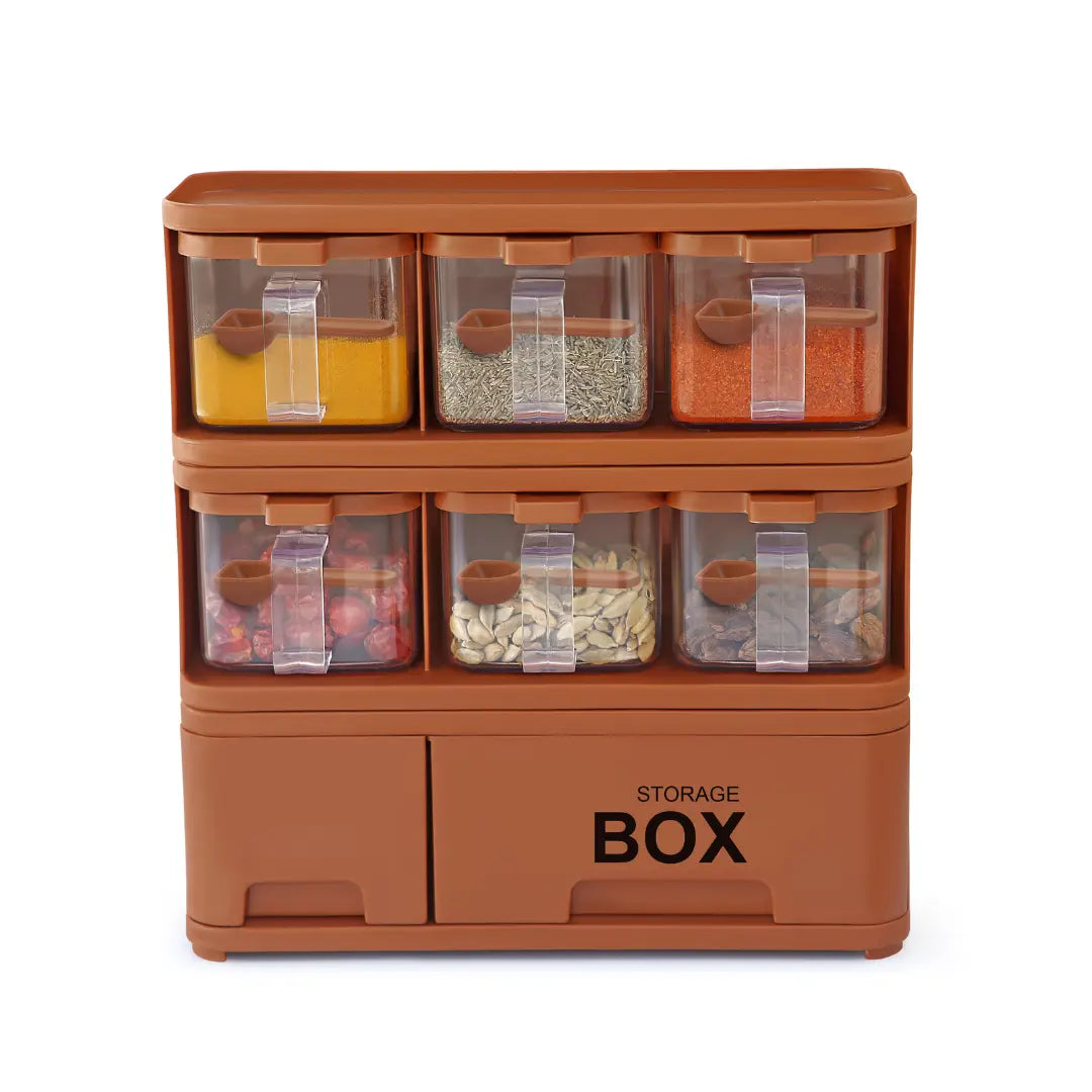 Storage Box Spice Rack - Set of 6 Crystal Jars