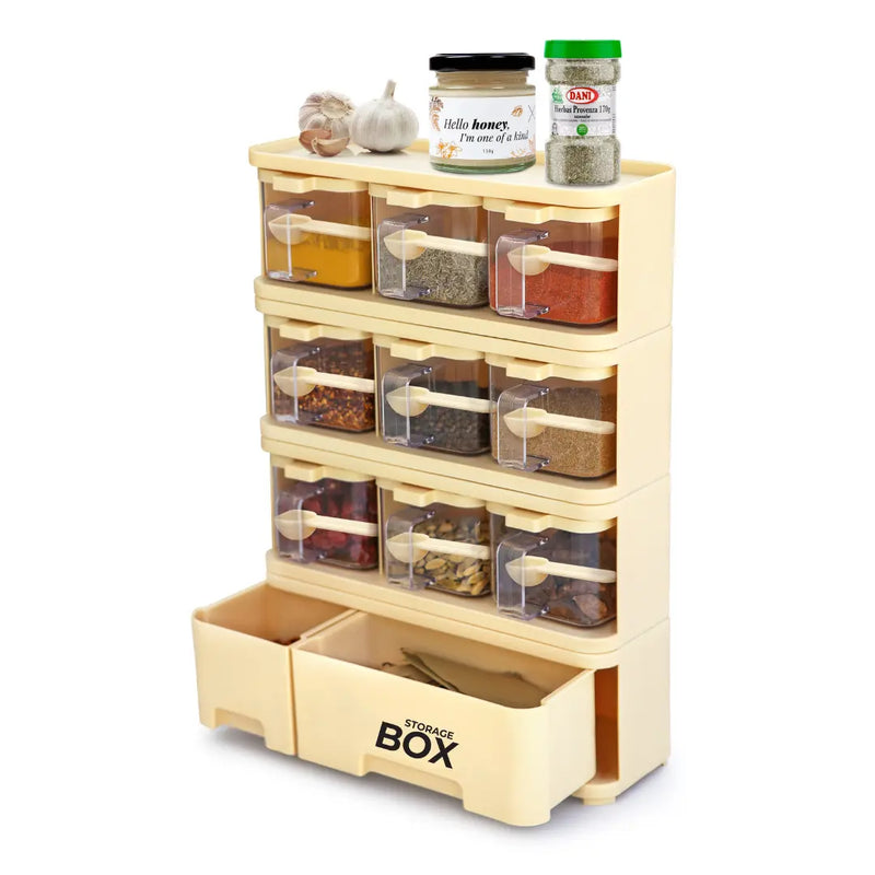 Storage Box Spice Rack - Set of 9 Crystal Jars
