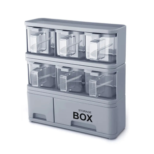 Storage Box Spice Rack - Set of 6 Crystal Jars